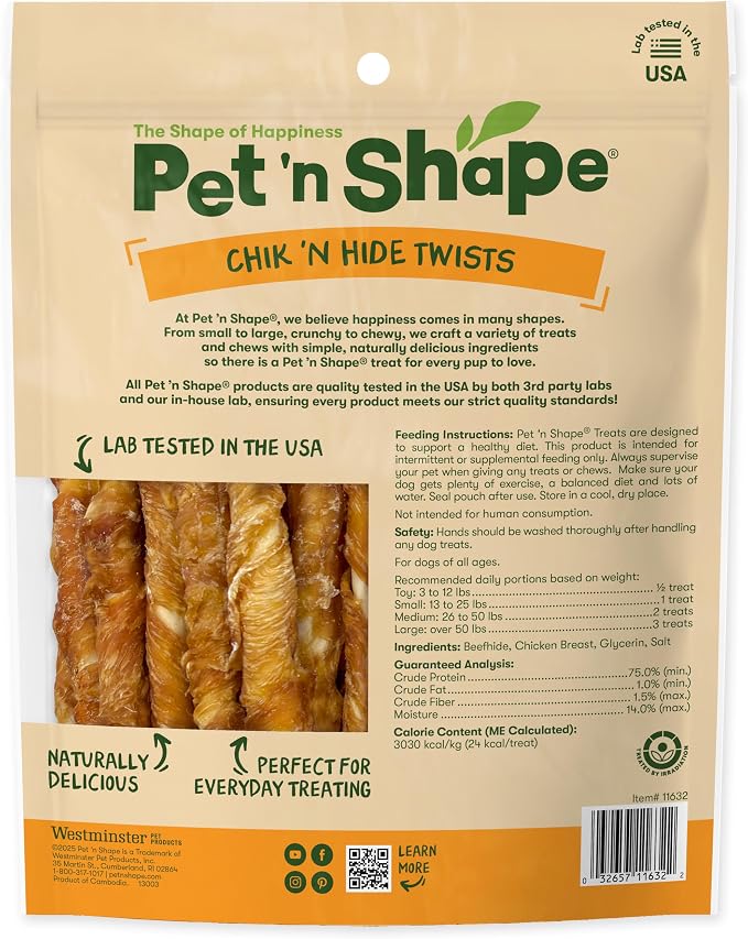 Pet 'n Shape Hide Twists – Chicken Wrapped Rawhide Dog Treats - Small Twist - 2 Pounds (Pack of 3)
