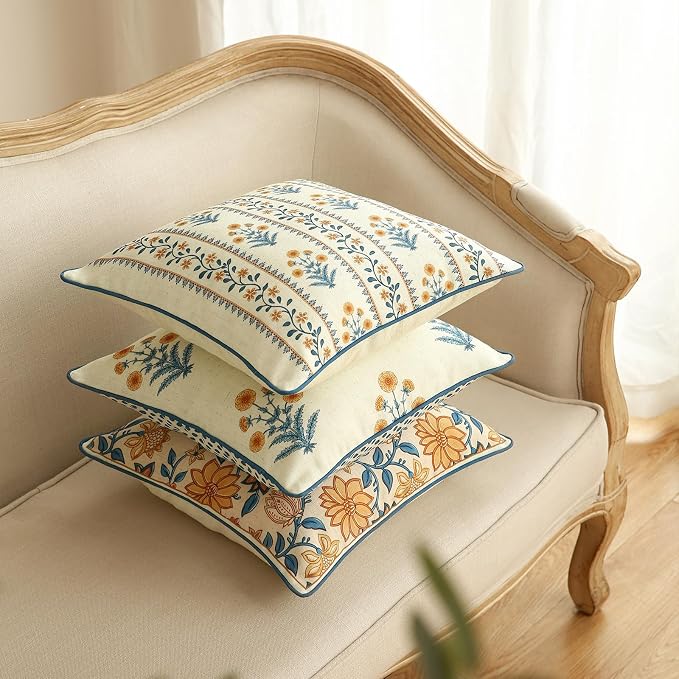 Linen Square Throw Pillow Cover,Set of 2,18"x18"-Estevan C | Designer French Elegant Pillow Cover,Concealed Zipper Design,Sofa,Bedroom,Living Room,Lounge Chairs,All Season Home Decor