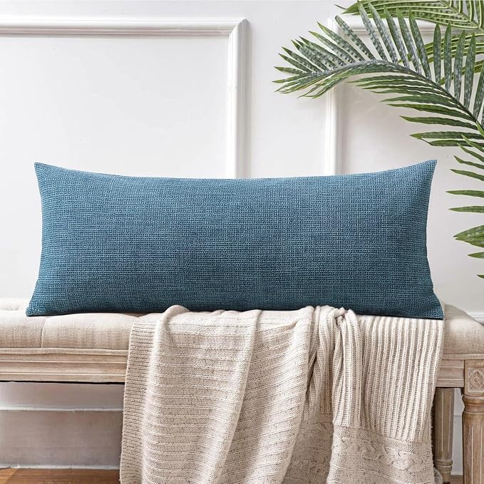 OTOSTAR Linen Throw Pillow Cover Set of 1 Decorative Long Lumbar Pillowcase Rectangle Cushion Cover 14x36 Inch for Home Decor Sofa Bedroom Car 35 x 90CM Dark Blue
