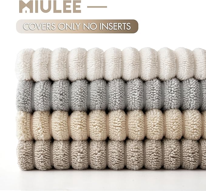 MIULEE Soft Corduroy Decorative Throw Pillow Covers Neutral Tan 18x18 | Set of 4, Mordern Nordic Decor, Cozy Cream Grey Collection, Boho Farmhouse Cushion Covers for Couch Bed Sofa Living Room