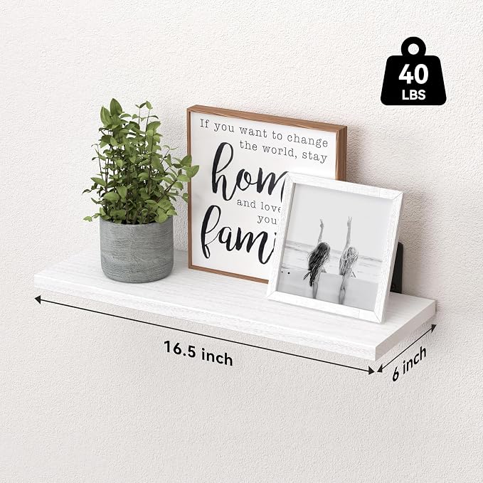 White Floating Shelves Set of 6,Wood for Bedroom,Modern Wall Decor,Bathroom Storage,Book Living Room[Upgraded]-White (HM011A)