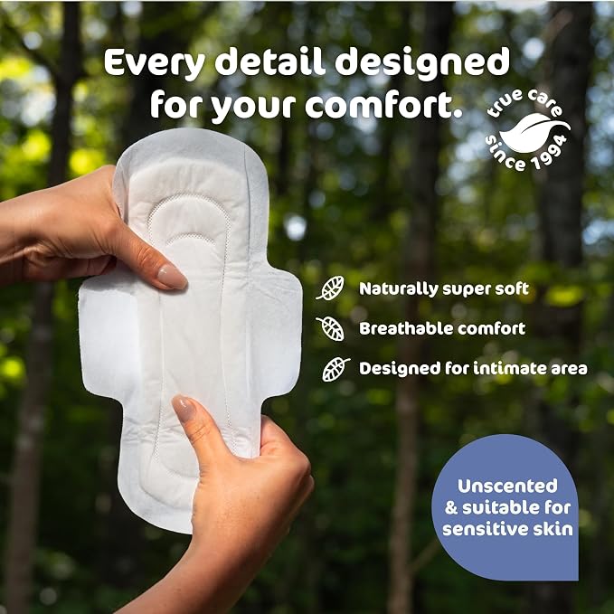 Naty Sanitary Pads for Women with Wings, Overnight Absorbency, 10 Count | 100% Organic Cotton top Sheet, Certified Skin-Safe for Periods, Unscented, Comfortable & Breathable