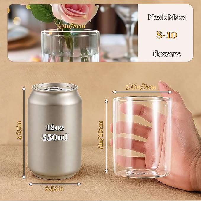12pcs 4 Inch Clear Glass Cylinder Vases for Centerpieces | Small Flower Vases for Wedding & Home Decor, Hurricane Floating Candle Holders for Table & Shelf