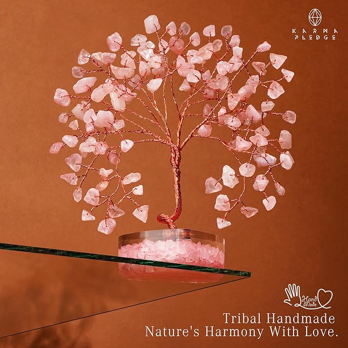 Rose Quartz Crystal Tree of Life Birthday Gifts for Women, Girls Friends, Handmade Chakra Healing Crystals Tree for Home Office Decor, Positivity, Good Luck, Money, Unique Gifts for Her Mom, Sister