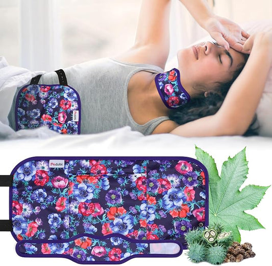 Reusable Castor Oil Pack Wrap for Liver Detox, Castor Oil Wrap for Stomach Less Mess, Elastic Strap Bamboo Cotton Machine Washable Anti Oil Leak 2pcs, Red Flower