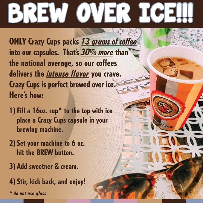 Crazy Cups Decaf Flavored Coffee Pods, Decaffeinated Caramel Coconut Cream Flavored Coffee, Single Serve Hot or Iced Medium Roast Coffee for Keurig K Cups Machines, 22 Count