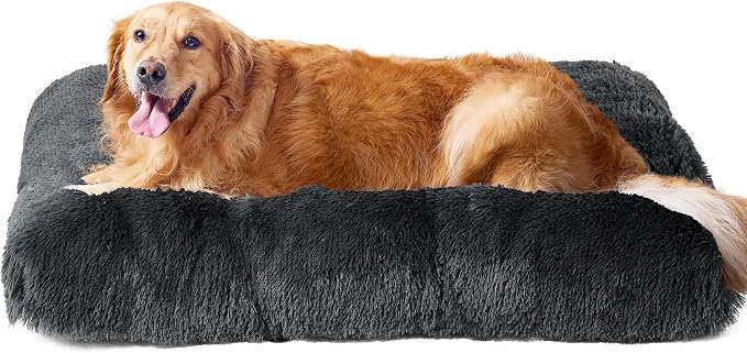 EHEYCIGA Fluffy Dog Crate Bed, Plush Extra Large Dog Pillow, Dark Grey | Xlarge Calming Anti Anxiety Plush Faux Fur Mat for Large size dogs, Washable Soft Warm Dog Pad with Non-Slip Bottom