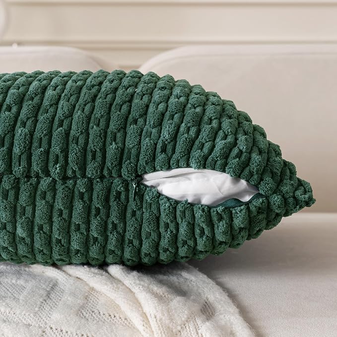 Set of 4 Dark Green Decorative Throw Pillow Covers 20x20 Inch Corduroy Pillow Covers for Bed Couch Sofa Living Room Soft Square Cushion Cases