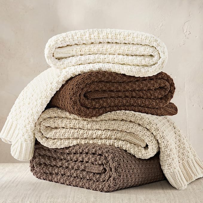 EVERGRACEHOME Chunky Chenille Knit Throw Blanket, 50 x 60, Rosewood | Sculpted Moss Stitch, Chic Modern Farmhouse, All-Season Warmth, OEKO-TEX® Certified, Elegant Blanket for Couch, Bed, Sofa