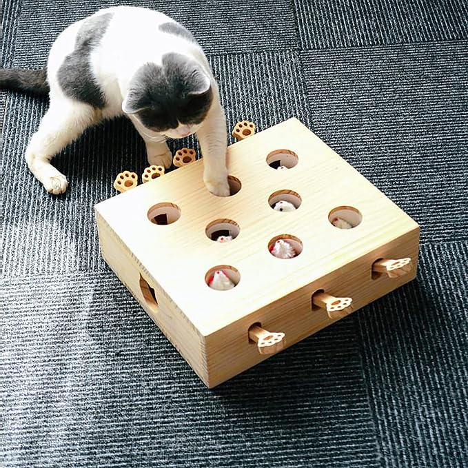 Interactive Wooden Cat Toy, Engaging and Durable Play for Cats and Kittens, Keeps Pets Entertained and Stimulated, Natural Wood Design, Perfect for Indoor Exercise and Fun - Pet Gift Idea