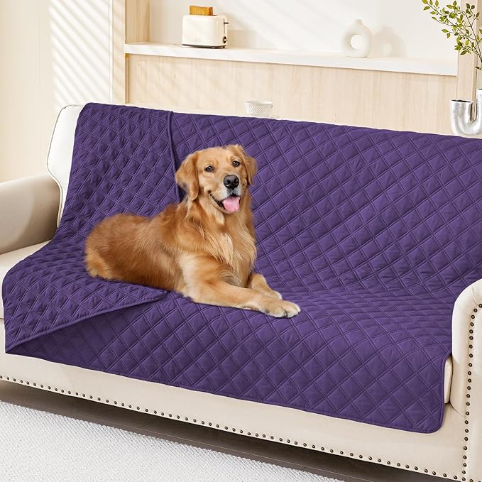 Smiry Waterproof Reversible Pet Couch Covers for Dogs | Pet Friendly, Soft Fabric, Washable Sofa Furniture Protector for Dogs Cat Kids, Checkered (52"x82", Purple/Purple)