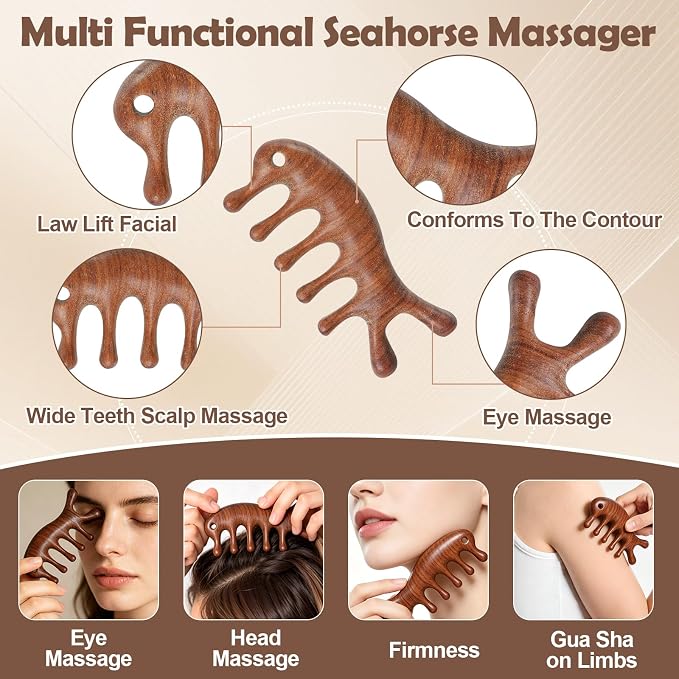 WOVTE 3 Pcs Wooden Head Scalp Massager Comb, Sandalwood Scalp Massager for Hair Growth, Wood Wide Tooth Loc Comb Gua Sha Tool for Women Men, with Gifts Bag