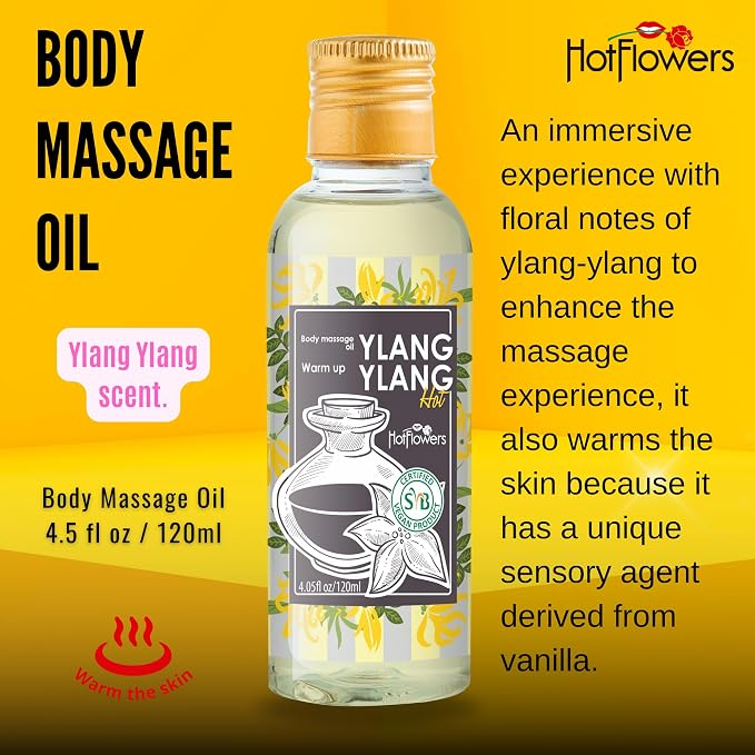 HOT FLOWERS Ylang-Ylang Body Massage Oil Set for Moisturizer and Nourish The Skin – Women and Couples - 4.5 fl oz