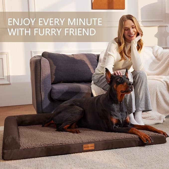 Patas Lague Orthopedic Large Dog Bed Washable Pet Sofa Bed 36''X24'' Brown | 2-Sided Bolster Egg-Crate Foam Dog Couch Large Sized Dogs, Waterproof Removable Washable Cover, Nonskid Bottom Pet Crate Mat