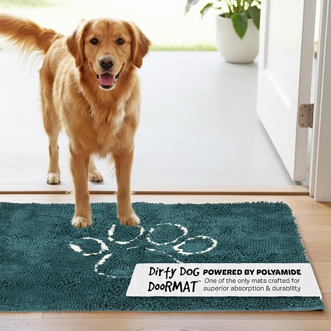Dog Gone Smart Dirty Dog Doormat - Fast Drying Rug - Petrol, 35 x 26 in | Super Gripper Backing for Clean Floors - Absorbent Microfiber and Machine Washable Mat for Muddy Paws