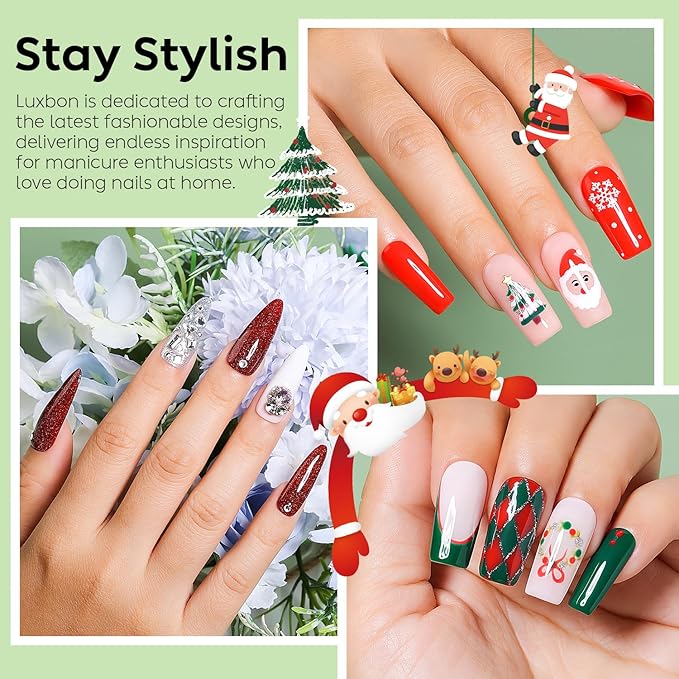 Luxbon 6 pcs Christmas Gel Nail Polish Set - Winter Color Set Long Lasting Gel Polish, uv led Soak Off Nail Art Designs Manicure Kit 033