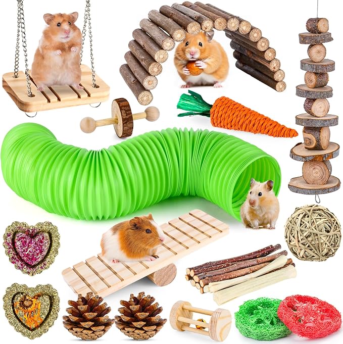 Hamster Toys Set, Guinea Pig Toys Bunny Small Animal Chewing Toy for Cage