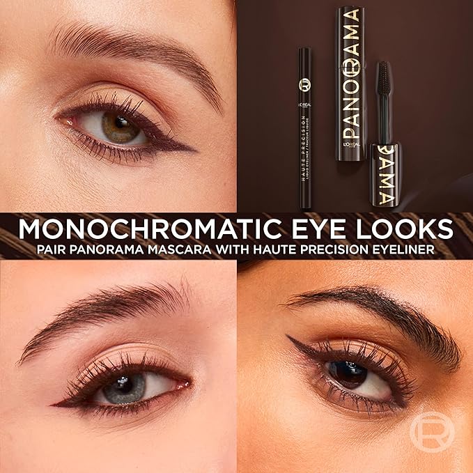 L'Oreal Paris Voluminous Panorama Chromatic Mascara, Volumizing and Lengthening Brown Mascara, Longwear, Smudge-Resistant and Washable, 705 Brown Leather