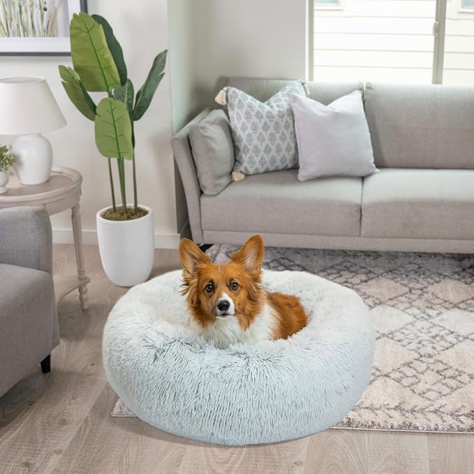 Best Friends by Sheri Original Calming Donut Dog Bed, Frost Gray, 30" | Machine-Washable Cover, Shag Faux Fur, Orthopedic Support, Sense of Security, Water-Resistant Base, Medium Dogs Up to 45 lbs