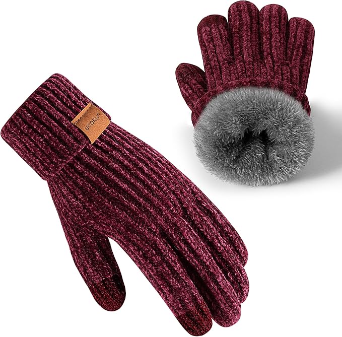 UCQKLI Winter Gloves for Women Chenille, Womens Gloves Cold Weather Fleece Lined, Stocking Stuffers for Women Christmas Gifts
