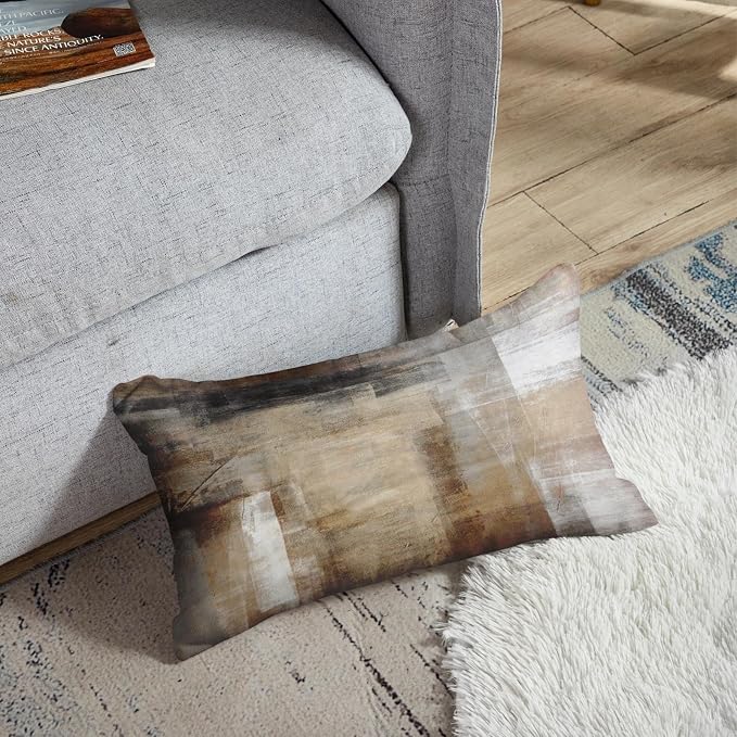Throw Pillow Covers Set of 2, 12 x 20 Inch, Grey Brown Beige | Abstract Modern Art Outdoor Decorative Square Pillow Cases Couch Cushion Case for Couch Bed Sofa Living Room Home Decor