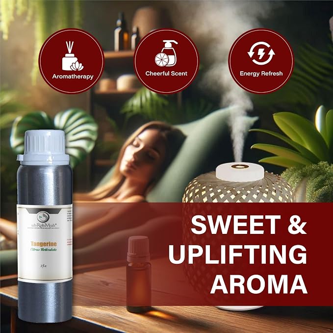 Tangerine Essential Oil, Citrus Reticulata, Cold Pressed Citrus Peel Oil, Sweet Citrus Aroma for Aromatherapy, Diffuser, Massage, Skin Care, Natural Fragrance Oil for Blends – 8 Fl oz