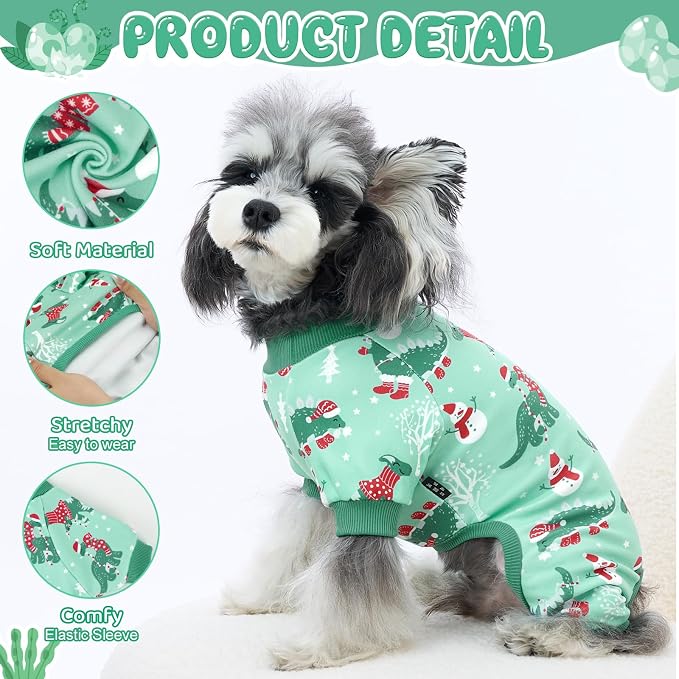 XPUDAC 4 Pack Dog Pajamas Cute Dog Clothes for Small Medium Dogs Boy Stretchy Soft Pjs Jammies Outfit Puppy Onesies for Winter, S