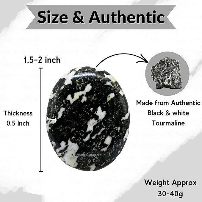 Amazing Gemstone Black and White Tourmaline Crystals and Healing Stones - Large Palm Stone Crystals Piedra - Crystal for Good Luck, Positive Energy, Meditation - Unique Stocking Stuffers, Gifts Women