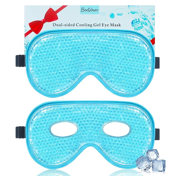 BeeVines Cooling Eye Mask, 2 Pack XL Jumbo Size Freezer Gel Eye Masks for Puffy Eyes Face, Ice Eye Mask, Cold & Warm Compress, Frozen Ice Pack for Post Eye Surgery & Allergies(Blue)