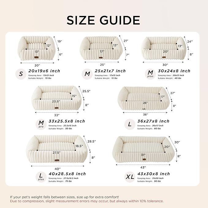 Bedsure ComfyFleece™ Dog Beds Large Sized Dog Washable，40in Sandy Beige | Furry Big Rectangle XL Pet Beds,Cute Aesthetic,Orthopedic Corduroy Fleece,Removable Zipper Cover,Non-Slip Bottom,Up To 75 Lbs