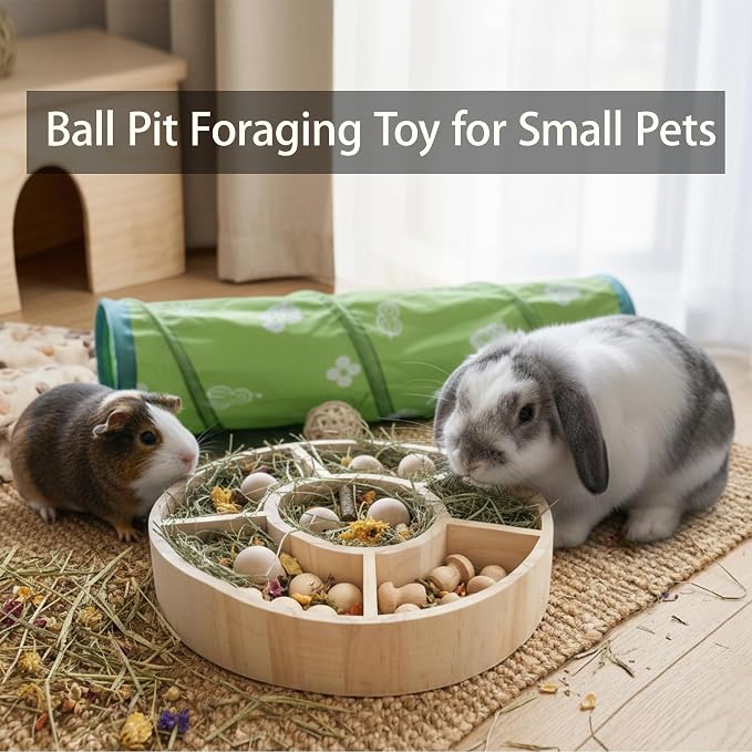 Bunny Foraging Toy, Natural Wood Rabbit Enrichment Toys for Boredom, Interactive Slow Feeder & Chew Toys for Rabbits, Hamsters, Chinchillas & Guinea Pigs