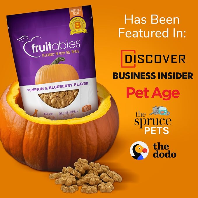 Fruitables Baked Dog Treats, Healthy Pumpkin Snacks for Dogs, Low Calorie & Delicious, No Wheat, Corn or Soy, Puppy Training Treats, Made in the USA, Pumpkin and Cranberry Flavor, 7oz (Pack of 2)