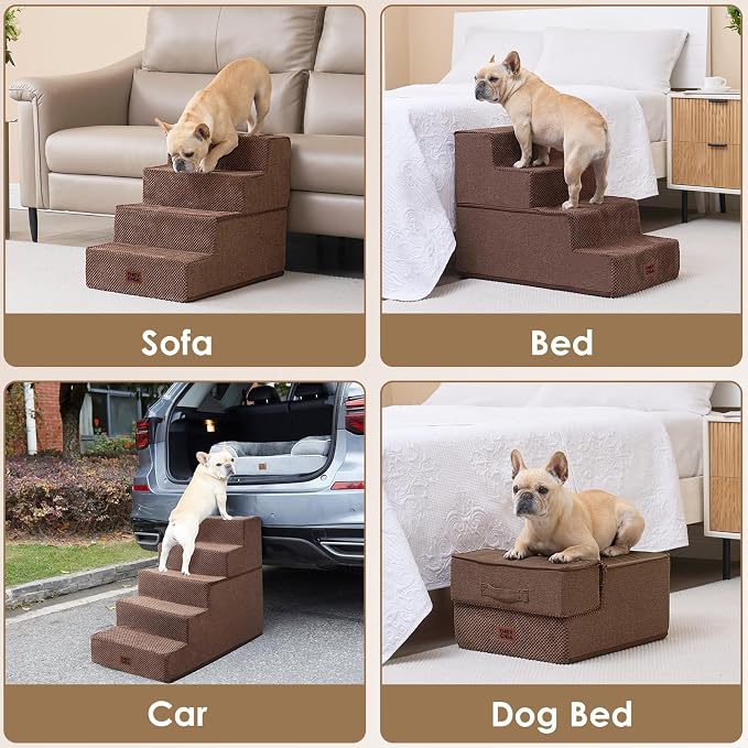 EHEYCIGA Dog Stairs for High Bed 22.5" H, 5-Step Dog Steps, Brown | Pet Steps for Small Dogs and Cats for Bed, Non-Slip Balanced Pet Ramp Indoor