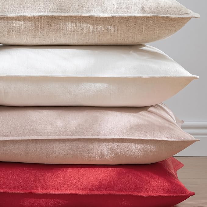 EMEMA Decorative Linen Throw Pillow Covers 20x20 Inch Red | Boho Farmhouse Neutral Couch Throw Pillows for Bed Pack of 2 Accent Pillowcase Modern Sofa Cushion Livingroom Home Decor
