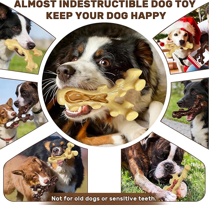 SIHRMIU 2 Pack Dog Chew Toys for Aggressive Chewers,Boredom and Stimulating Best Dog Toys for Medium/Large Breed,Tough Almost Indestructible Dog Bones for Teeth Cleaning and Training