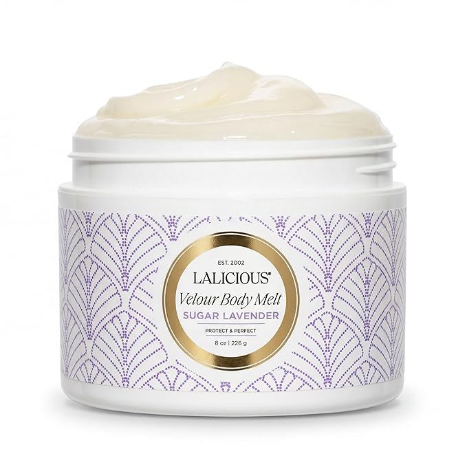 LaLicious Sugar Lavender Velour Body Melt - Multitasking Balm-to-Oil Skin Moisturizer with Macadamia Oil & Coconut Oil - Shave Gel, Hair/Scalp/Hand/Foot Mask - Help Prevent Stretch Marks (8oz)