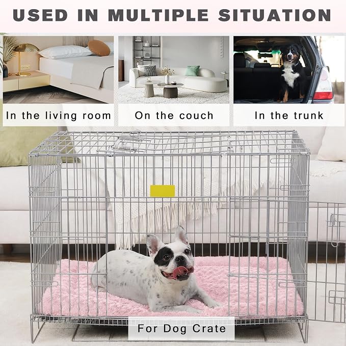Exsnugy Washable Dog Bed Mat Medium Size Fluffy Pet Crate Pad 30x19 | Non-Slip Bottom Kennel Beds Ultra Soft Comfy Sleeping Mattress for Large Medium Small Dogs Pink