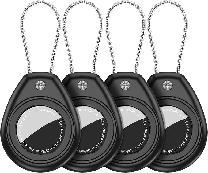 4 Pack for AirTag Keychain Holder, Anti-Scratch Waterproof Case Dog Collar | 1st/2nd Gen Air Tag Compatible,Hex Lock Secure,Metal Wire Cable,for Luggage Tracker,Pet Collar Charms,Backpack,Keys,Wallet