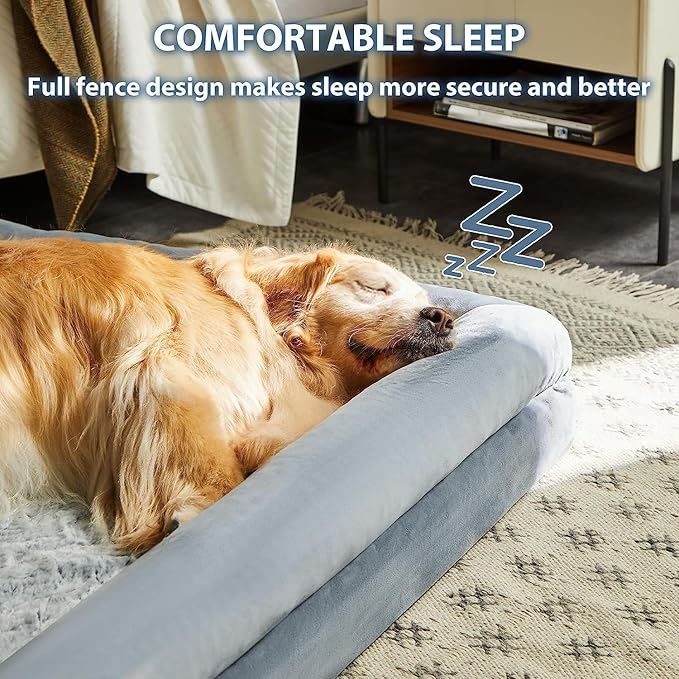 WNPETHOME XXL Extra Large Orthopedic for Senior Dog BedComfy Sleeping | Washable Waterproof Dog Couch with Removable Cover, Large Pet Sofa Bed with Bolster Sides for Relaxing Grey 45x35 Inch