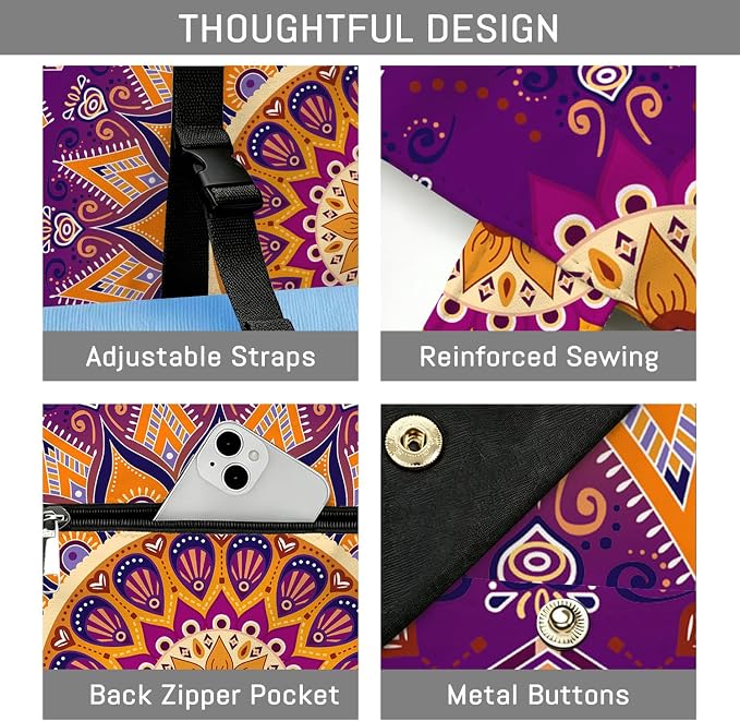 Mandala Yoga Mat Bag Large Yoga Bags and Carrier Fits All Your Stuff Yoga Tote Bags with Zipper Pocket Pilates Bag
