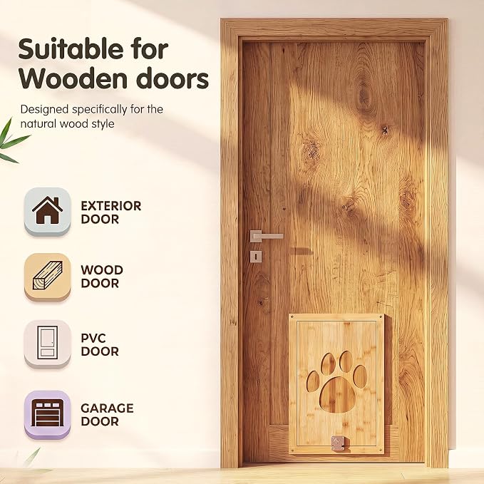 Sliner 16.5 x 12 Inch Large Dog Lockable Door for Pets to 100 lb, Vintage Wooden Doggy Door, Suitable for Interior and Exterior Doors