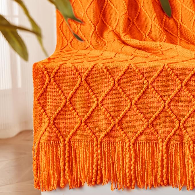inhand Burnt Orange Knitted Throw Blanket for Couch and Bed, 60"x80" | Fall Halloween Decor, Soft Living Room Home Decor Knitted, Outdoor Lightweight Autumn, Farmhouse Warm Fall Decoration Indoor