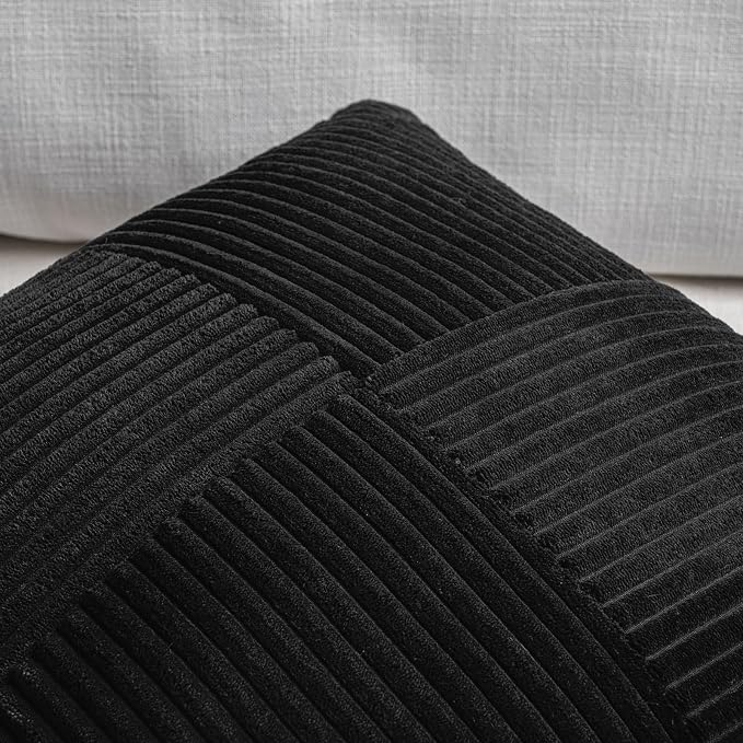 Fancy Homi Set of 1 Black Long Lumbar Decorative Throw Pillow Covers 12x24 Inch for Couch Bed Sofa, Rustic Farmhouse Boho Home Decor, Soft Striped Corduroy Rectangle Accent Cushion Case 30x60 cm