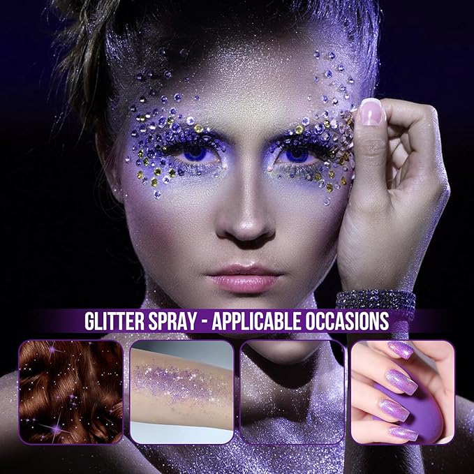 Brzeaf Waterproof Glitter Spray, Christmas Glitter Spray for Hair and Body, Long-Lasting & Quick-Drying, Shiny Glitter Hairspray, Waterproof Body Glitter, for Stage Makeup and Festival Rave