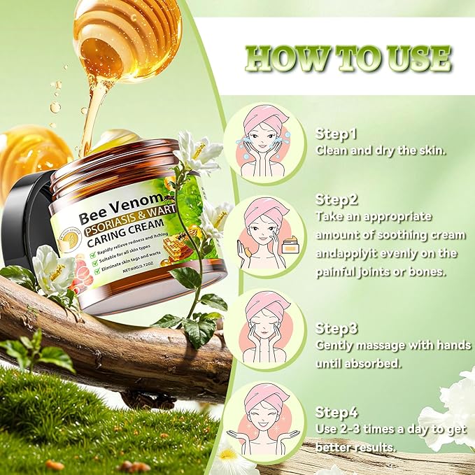 Bee Venom Skin Treatment Cream, Long-Lasting Hydrating & Natural Restoration Balm For All Skin Types, Scientifically-Validated Bee Venom Comprehensive Cream, 2.12 OZ