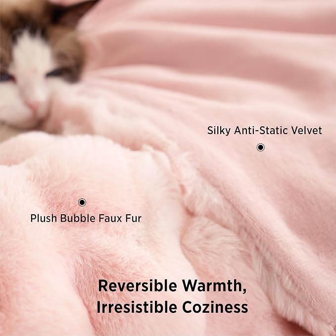 Bedsure GentleSoft Bubble Faux Fur King Size Blanket for Bed, Fluffy Fuzzy King Blanket for Winter, Soft Cozy Faux Fur Bedding Thick Warm Plush Decor for Bedroom, Tie-dye Pink, 104x90