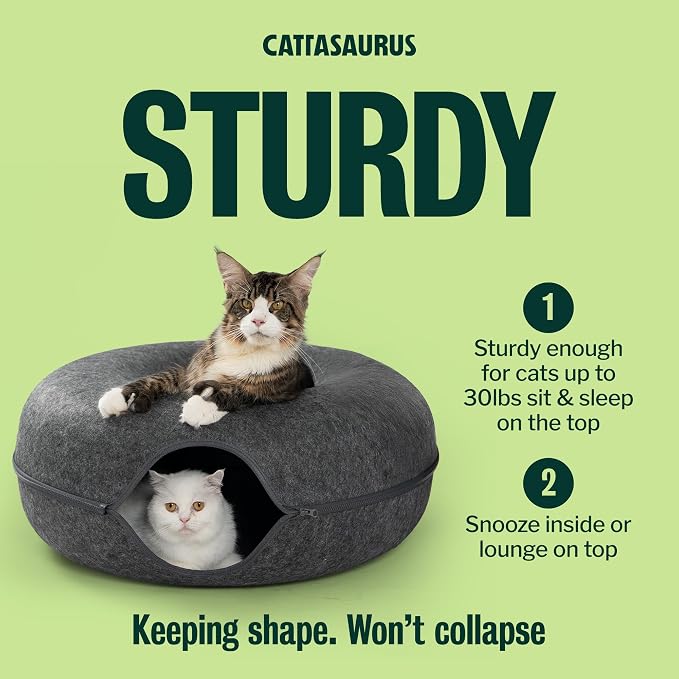 Peekaboo Cat Cave Duo Jumbo Set, Extra Spacious Cat Donut for Multiple & Large Kitty 15+ lbs, Scratch Detachable Cat Beds for Indoor Cats, Washable Cat Tunnel Bed, Best Kitten Toys