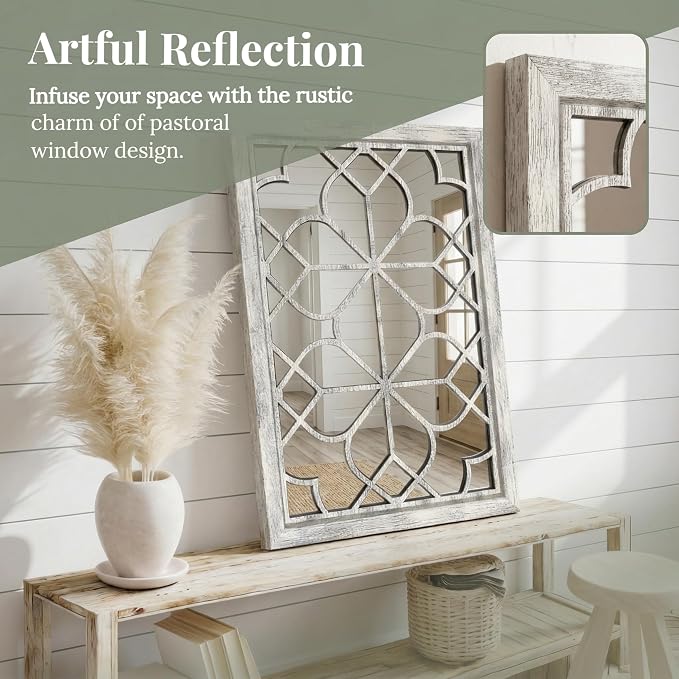 Set of 2 19x26 Inch Large Grey Shatterproof Rectangular Wall Mirrors, Boho Rustic Farmhouse Vintage Accent Mirrors for Living Room Bedroom Entryway Dining Room & Home Decor