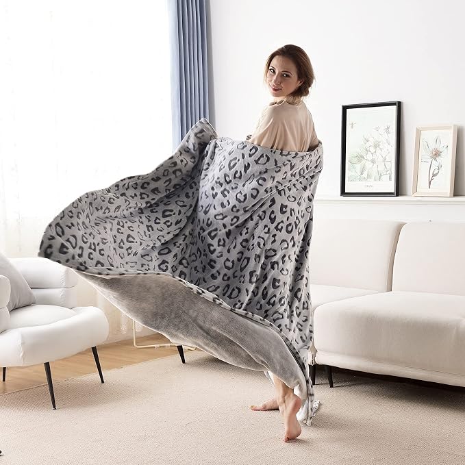 Flannel Cheetah Print Throw Blanket, 60 x 80 Inches, Black Leopard | Lightweight Super Soft Cozy Plush Fleece Blanket for Women