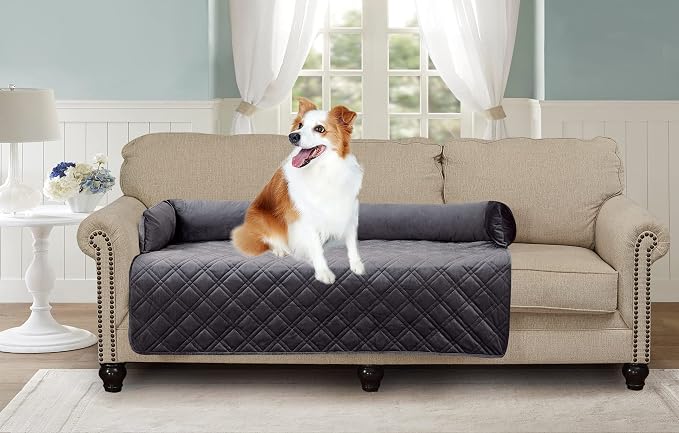 Brilliant Sunshine Grey Velvet Dog Sofa Slipcover, Extra Large | Calming Pet Couch Bed with Removable & Washable Cover, Funiture Protector & Bed Mat for Dogs, Pets, Cats, 54"×32"×8"